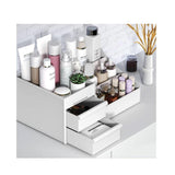 Multipurpose Makeup Organizer with Drawers | Cosmetics & Skincare Storage for Vanity Desk | Hard Plastic, White