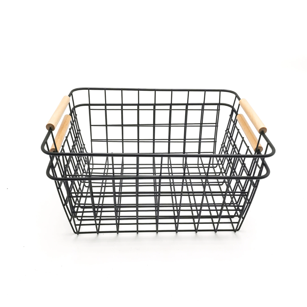 Multipurpose Metallic Mesh Basket with Wooden Handle – Black or White