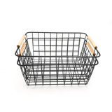 Multipurpose Metallic Mesh Basket with Wooden Handle – Black or White