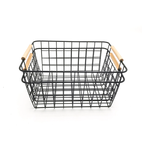 Multipurpose Metallic Mesh Basket with Wooden Handle – Black or White