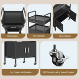 Multipurpose Trolley Cart | Versatile Organizer with Wheels | 84x50x33cm | White & Black