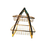 Multipurpose V-shaped Two Layer Metallic Golden Rack with Wooden Handle