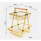 Multipurpose V-shaped Two Layer Metallic Golden Rack with Wooden Handle