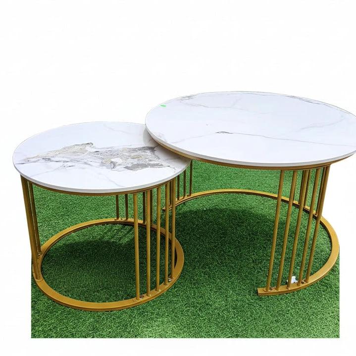 Nesting Marble-Top Coffee Table Set with Gold Frame. Furniture Coffee Tables