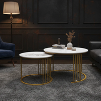 Nesting Marble-Top Coffee Table Set with Gold Frame. Furniture Coffee Tables