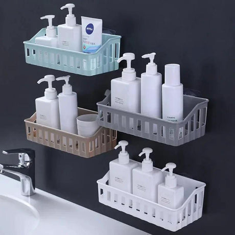 Non Perforated Compact and Durable Wall Mounted Plastic Bathroom Organizer | Ideal for Toiletries | Green, Beige, Gray, White Storage Rack Bathroom Storage Bathroom Accessories