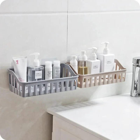 Non Perforated Compact and Durable Wall Mounted Plastic Bathroom Organizer | Ideal for Toiletries | Green, Beige, Gray, White Storage Rack Bathroom Storage Bathroom Accessories