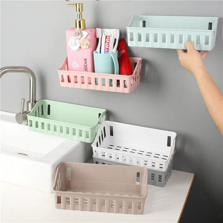 Non Perforated Compact and Durable Wall Mounted Plastic Bathroom Organizer | Ideal for Toiletries | Green, Beige, Gray, White Storage Rack Bathroom Storage Bathroom Accessories