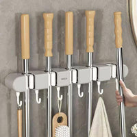Non-Slip Wall Mounted Mop Holder with 5 Racks and 6 Hooks Mop holder Utility Hooks