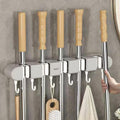 Non-Slip Wall Mounted Mop Holder with 5 Racks and 6 Hooks Mop holder Utility Hooks