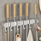 Non-Slip Wall Mounted Mop Holder with 5 Racks and 6 Hooks