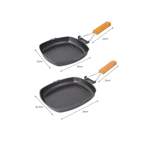 Non Stick Square Steak Pan with Wooden Handle | 24*28cm Grilling & Cooking Pan