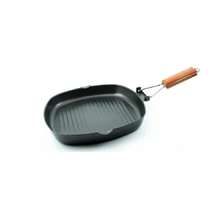 Non Stick Square Steak Pan with Wooden Handle | 24*28cm Grilling & Cooking Pan