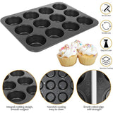 Non-slip Carbon Steel 12-Hole Cupcake Baking Tin | 12 cupcakes | Muffins, Cakes, Chocolate, Bread, Mousse, Jelly, Brownie Cupcakes