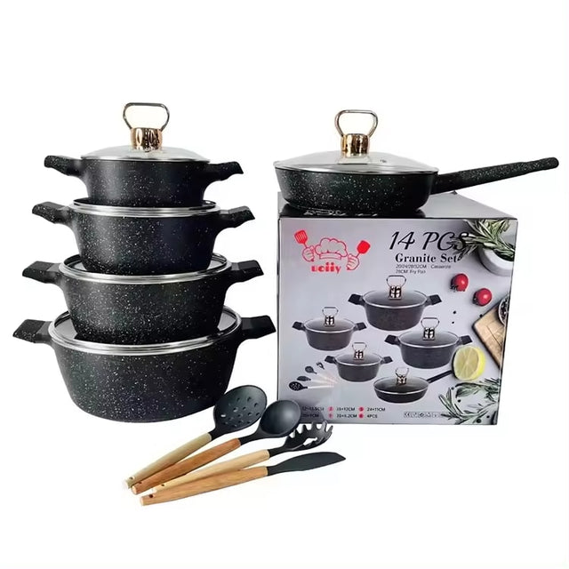 NonStick Granite Cookware Set | 14 Piece with Induction Base | Durable & Easy to Clean | Versatile Kitchen Essentials