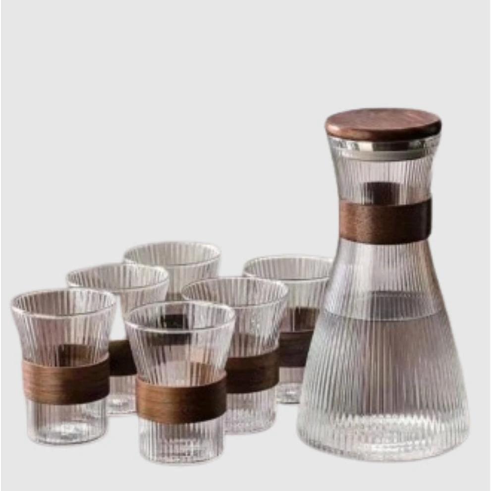 Nordic Glass Water Set 5pcs (4 Glasses + 1 Jug) & 7pcs (6 Glasses + 1 Jug) Tableware Tableware