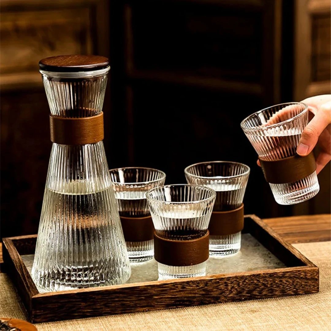 Nordic Glass Water Set 5pcs (4 Glasses + 1 Jug) & 7pcs (6 Glasses + 1 Jug) Tableware Tableware