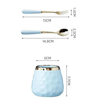 Nordic Light Luxury Fruit Fork and Spoon Ceramic Storage Tank Set | Green, White, Blue Utensils Kitchen Organizers