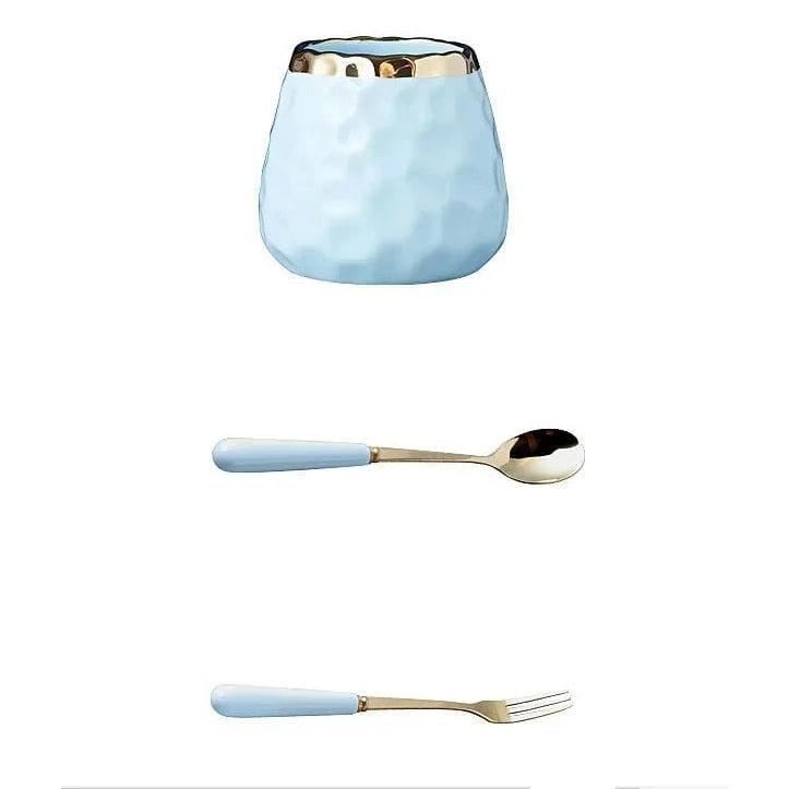 Nordic Light Luxury Fruit Fork and Spoon Set | Includes Ceramic Storage Tank Utensils Flatware Sets