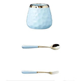 Nordic Light Luxury Fruit Fork and Spoon Set | Includes Ceramic Storage Tank Utensils Flatware Sets