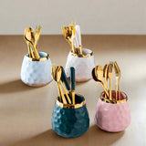 Nordic Light Luxury Fruit Fork and Spoon Set | Includes Ceramic Storage Tank Utensils Flatware Sets