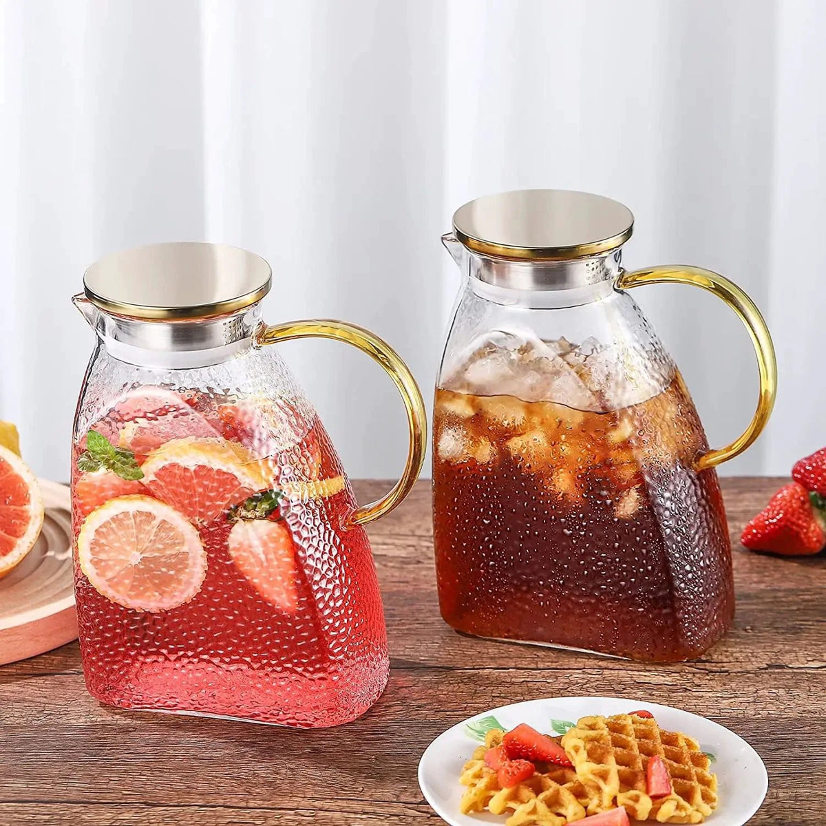 Nordic Luxury 1500ml Capacity Borosilicate Pot Kettle with Stainless Steel Lid | Water Jug | Teapot | Fruit Juice Beverage Jug Container Serving Ware Tableware