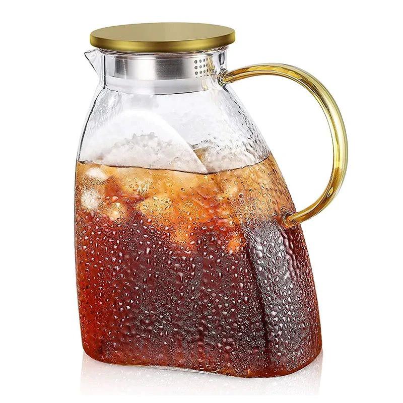 Nordic Luxury 1500ml Capacity Borosilicate Pot Kettle with Stainless Steel Lid | Water Jug | Teapot | Fruit Juice Beverage Jug Container Serving Ware Tableware