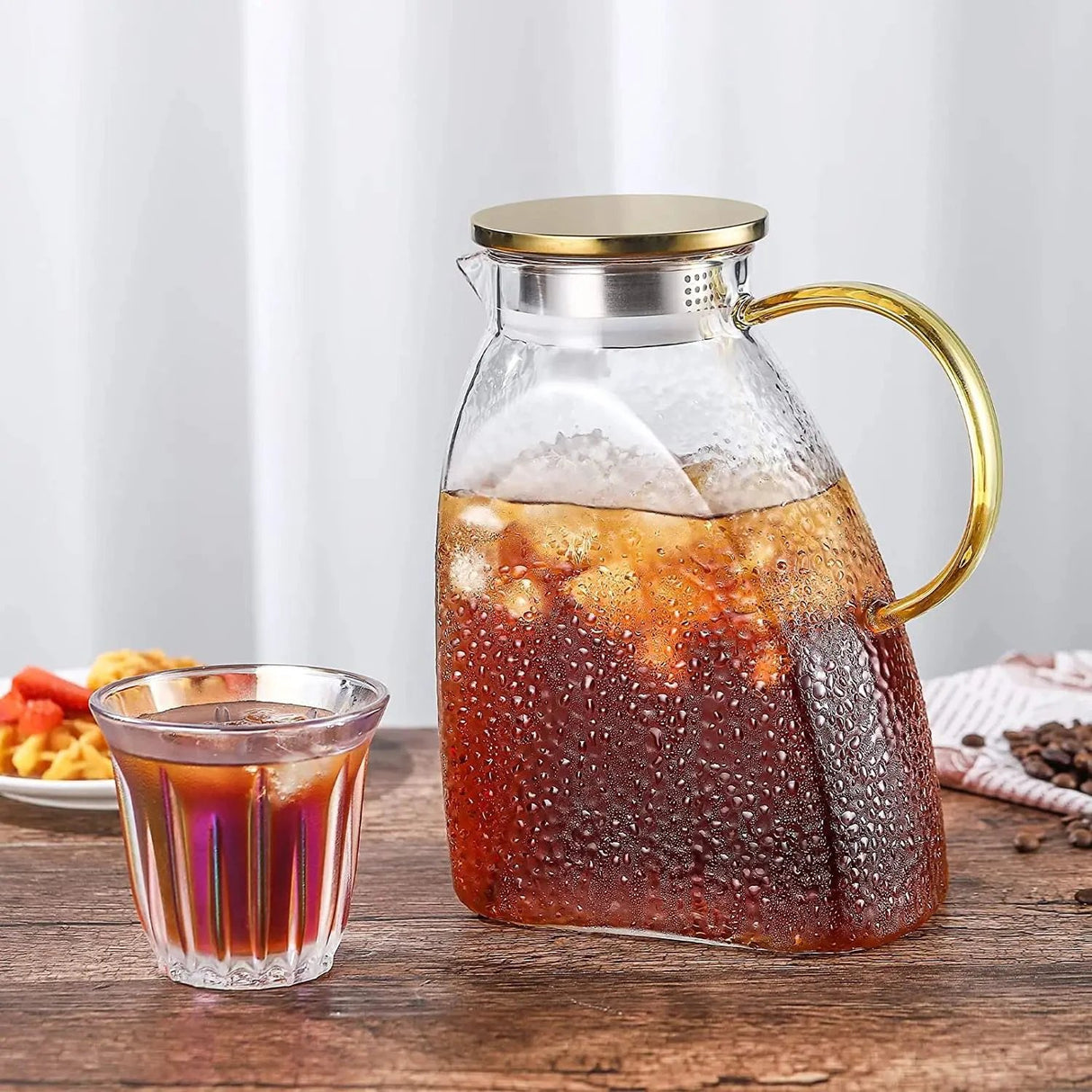 Nordic Luxury 1500ml Capacity Borosilicate Pot Kettle with Stainless Steel Lid | Water Jug | Teapot | Fruit Juice Beverage Jug Container Serving Ware Tableware