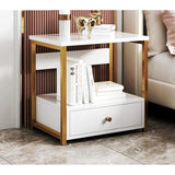 Nordic Luxury Single Drawer Bedside Cabinet | Marble Texture | Large Capacity | 50x45x35 cm | White, Black