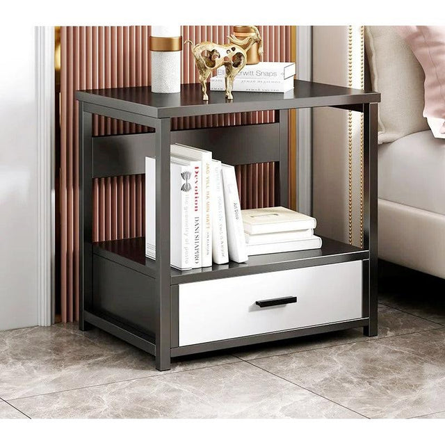 Nordic Luxury Single Drawer Bedside Cabinet | Marble Texture | Large Capacity | 50x45x35 cm | White, Black