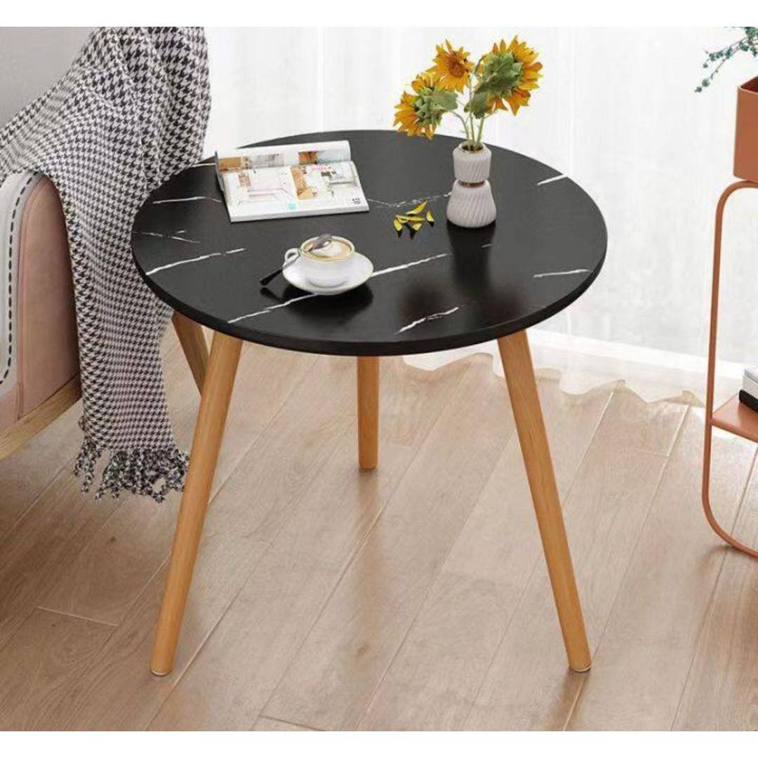 Nordic Style Round Coffee Table Minimalist Black & White Side Table, Big Size 50x52cm