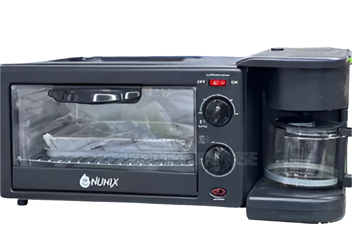 Nunix 3 in 1 Breakfast Maker with Oven, Grill, and Coffee Maker