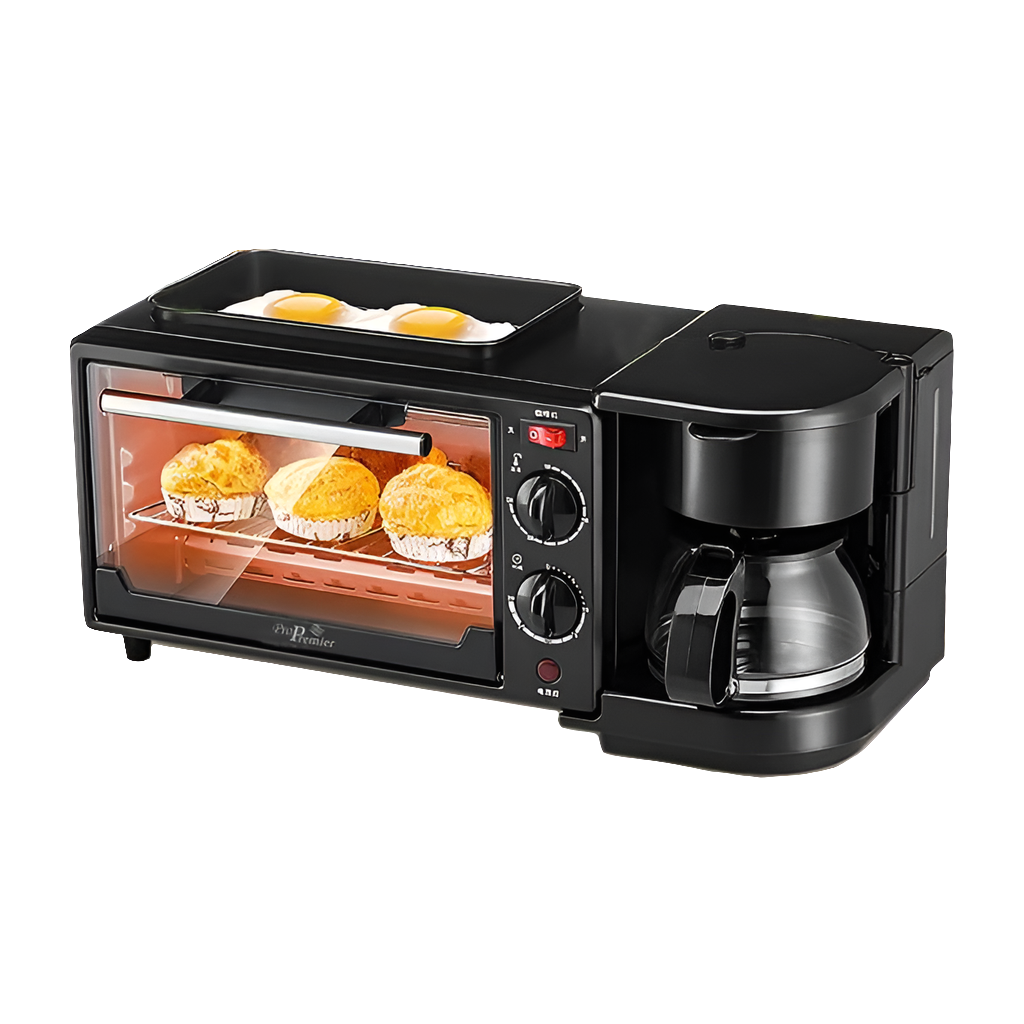 Nunix 3 in 1 Breakfast Maker with Oven, Grill, and Coffee Maker
