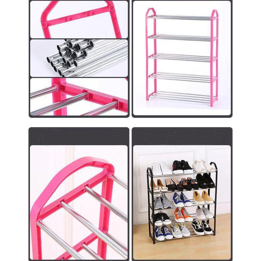 Nunix 5 Tier Plastic Stainless Steel Shoe Rack | MultiColor Options | Bedrooms Entryways Hallways Closets