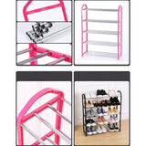Nunix 5 Tier Plastic Stainless Steel Shoe Rack | MultiColor Options | Bedrooms Entryways Hallways Closets