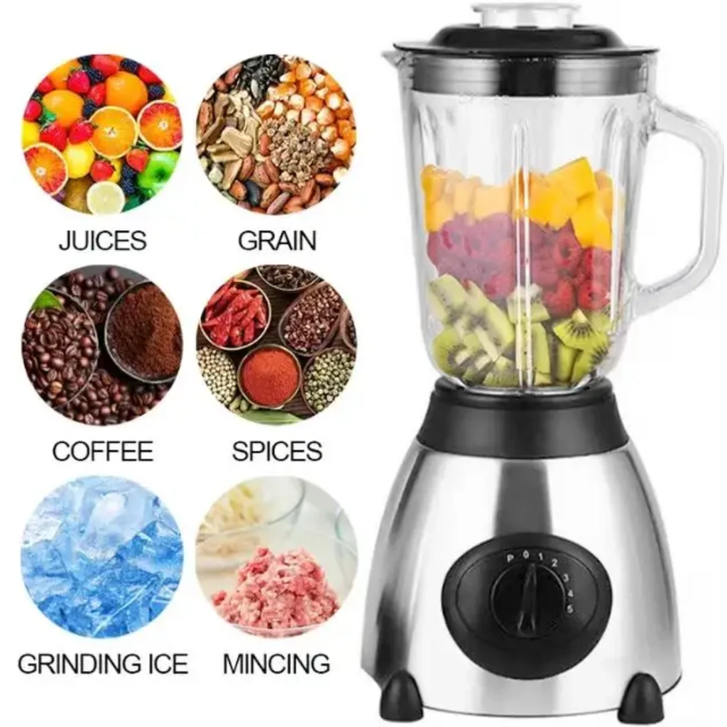 Nunix AK-500 Blender 1.5L Glass Jug, 500W, with Grinder Attachment. Food Blenders