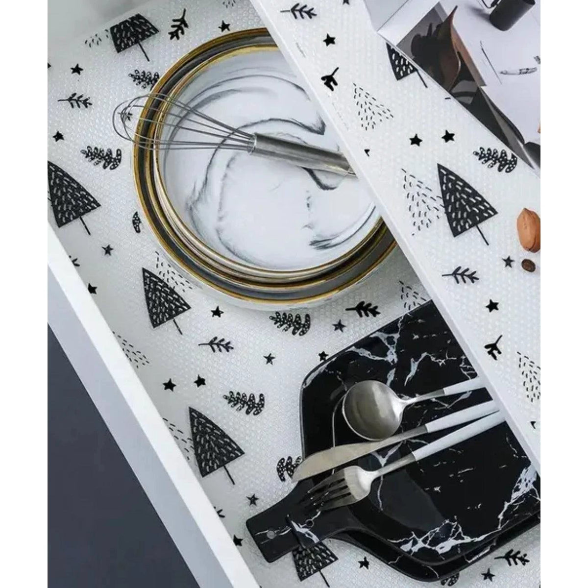 Oil Proof Cabinet Drawer Liners | 45x120cm | 3 Stylish Prints | Easy-to-Clean Shelf Protector Kitchen Linen Kitchen Cabinets