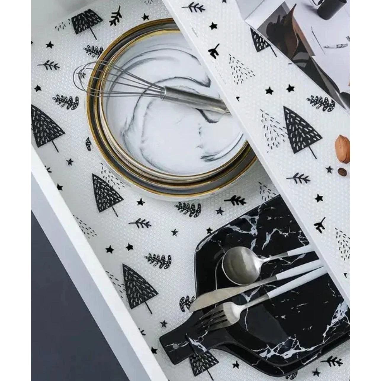 Oil Proof Cabinet Drawer Liners | 45x120cm | 3 Stylish Prints | Easy-to-Clean Shelf Protector Kitchen Linen Kitchen Cabinets