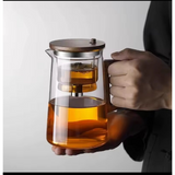 One Press Glass Infuser Tea Pot with Built-In Filter Heat-Resistant Design