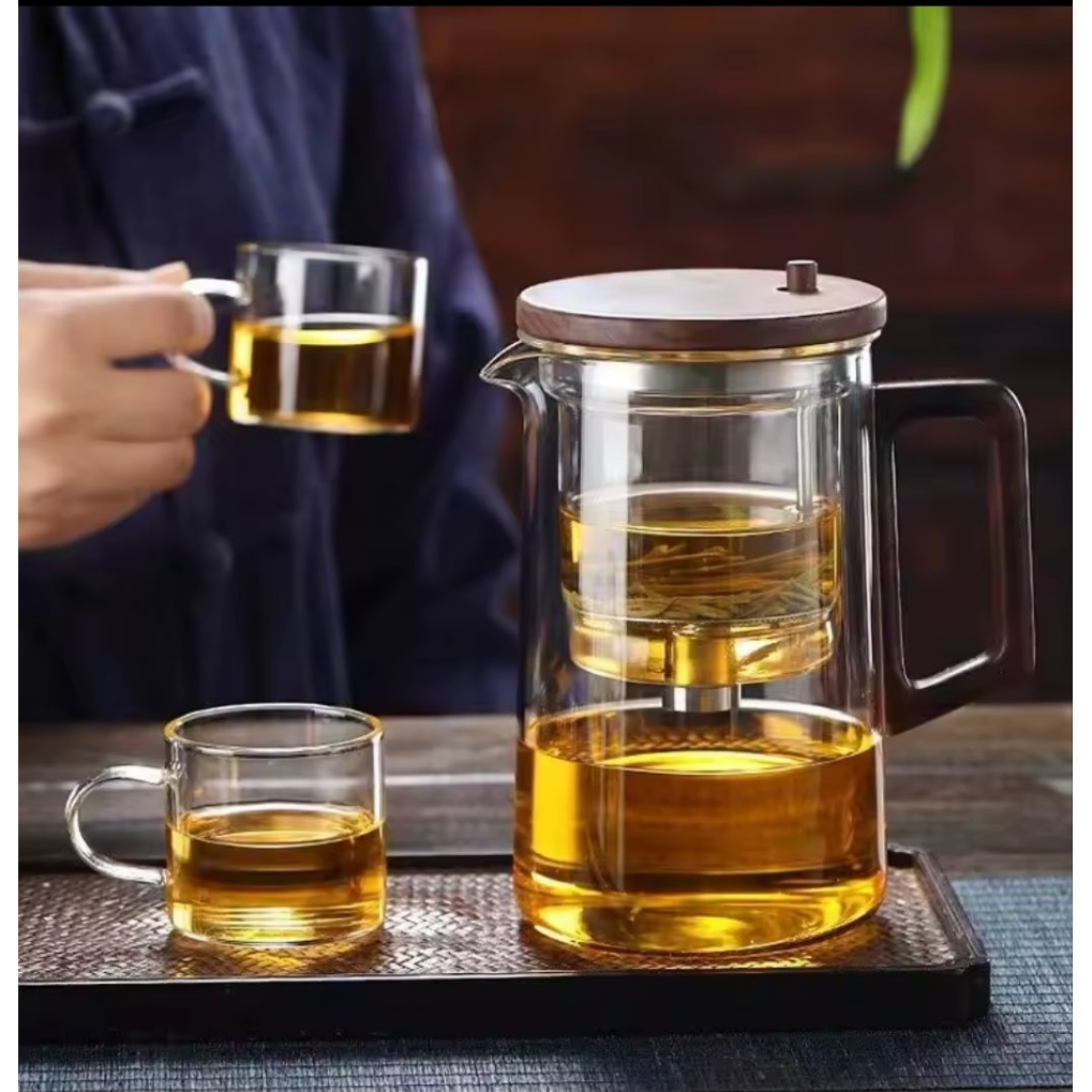 One Press Glass Infuser Tea Pot with Built-In Filter Heat-Resistant Design
