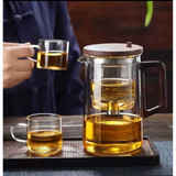 One Press Glass Infuser Tea Pot with Built-In Filter Heat-Resistant Design