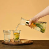Origami Drinkware Textured Glass Carafe Elegant Bedside Water Serving Carafe with Bamboo Lid