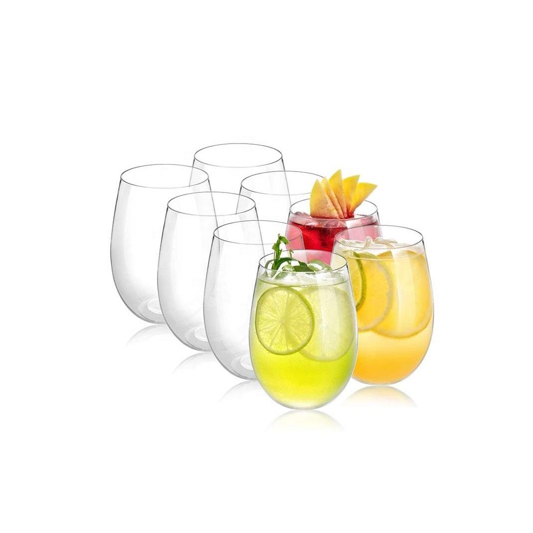 Oval Glass Clear 6pc Stemless Wine Glass Tumblers 500ml