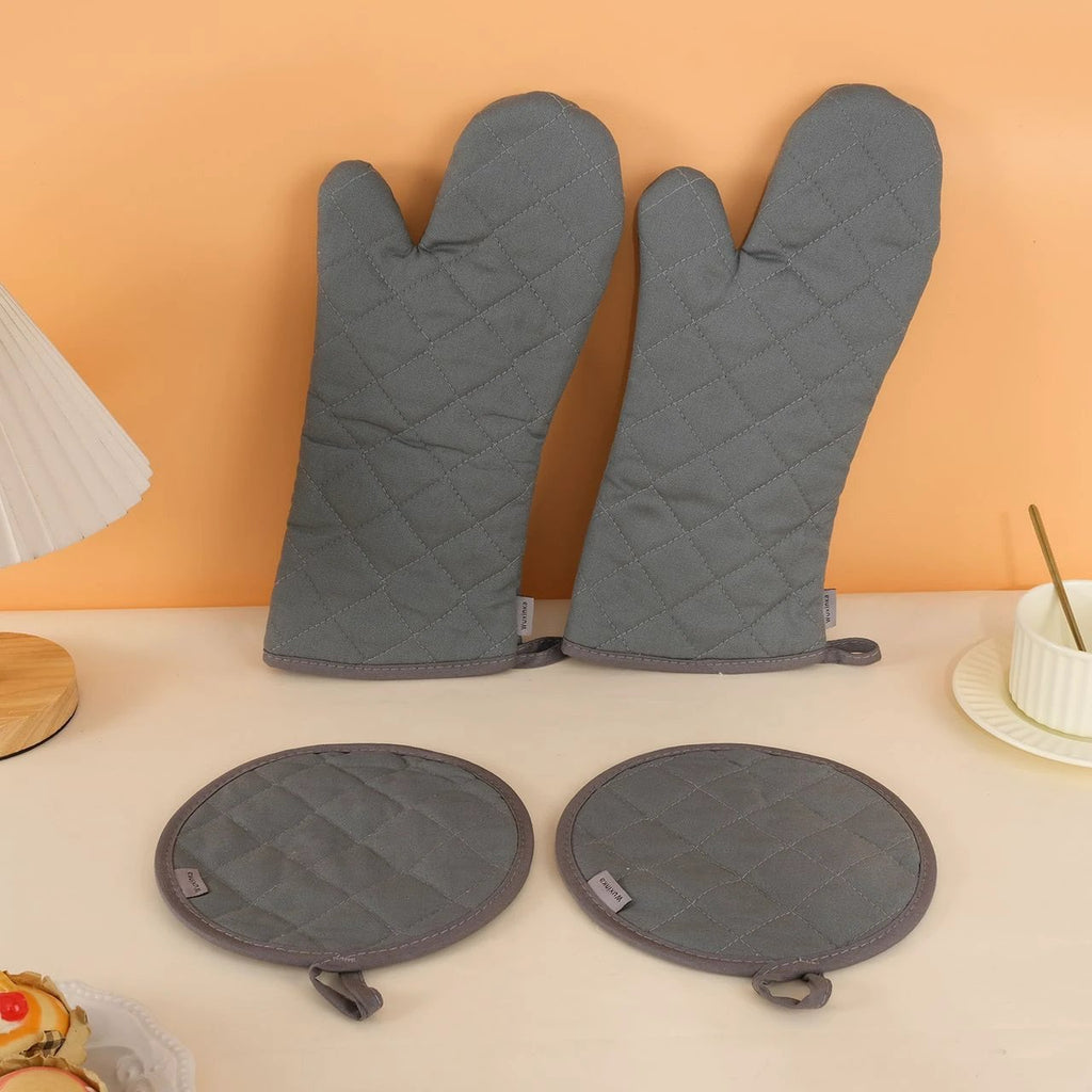 Oven Glove & Pot Holder Set Comfortable 100% Cotton Protection Kitchen Linen Kitchen Linens Sets