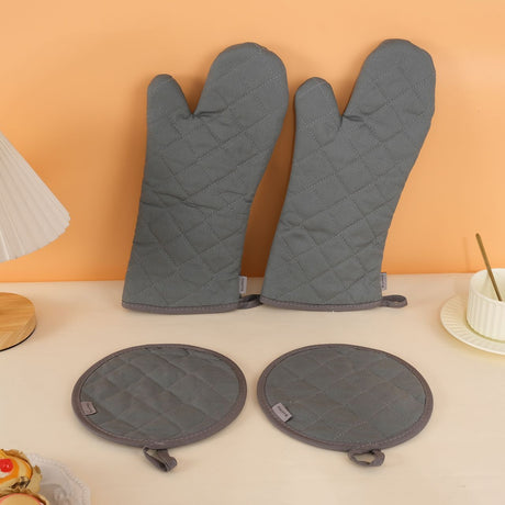 Oven Glove & Pot Holder Set Comfortable 100% Cotton Protection