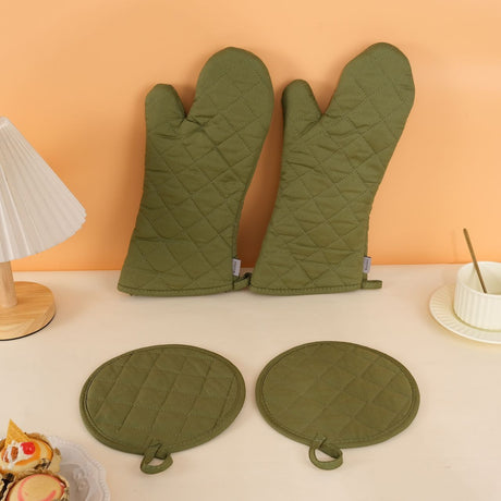 Oven Glove & Pot Holder Set Comfortable 100% Cotton Protection