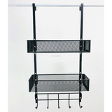 Over the Door Hanging Rack Organizer with Hooks and Basket Multi Purpose Storage for Bathroom Kitchen Bedroom