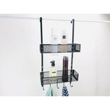 Over the Door Hanging Rack Organizer with Hooks and Basket Multi Purpose Storage for Bathroom Kitchen Bedroom