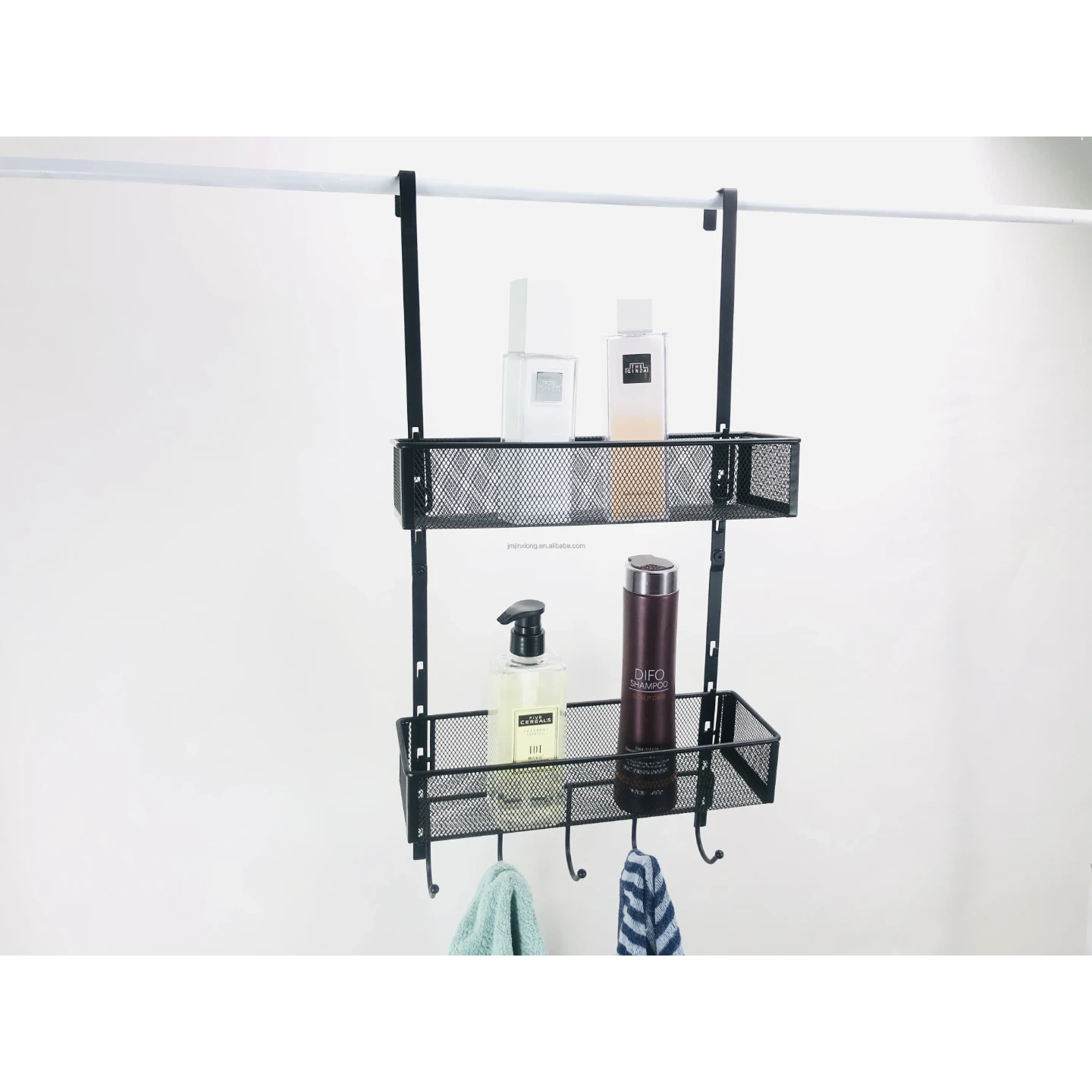 Over the Door Hanging Rack Organizer with Hooks and Basket Multi Purpose Storage for Bathroom Kitchen Bedroom Storage & Organization