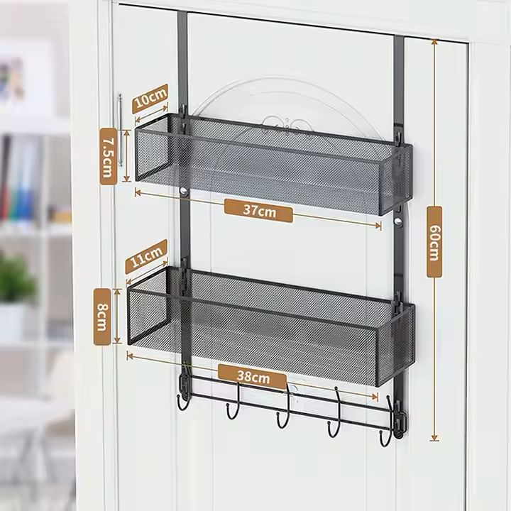 Over the Door Hanging Rack Organizer with Hooks and Basket Multi Purpose Storage for Bathroom Kitchen Bedroom